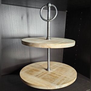 Rustic Wood Two Tiered Round Tiered Tray Decor-Wooden Tray